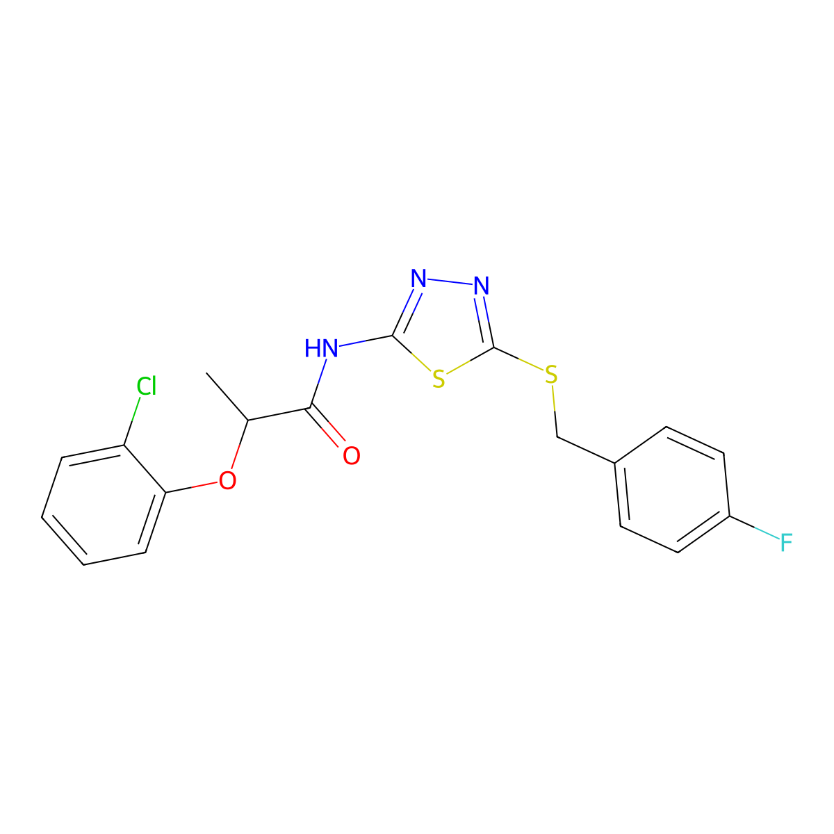 2-(2-chlorophenoxy)-N-[5-[(4-fluorophenyl)methylsulfanyl]-1,3,4-thiadiazol-2-yl]propanamide molecular structure, CAS 826998-81-6