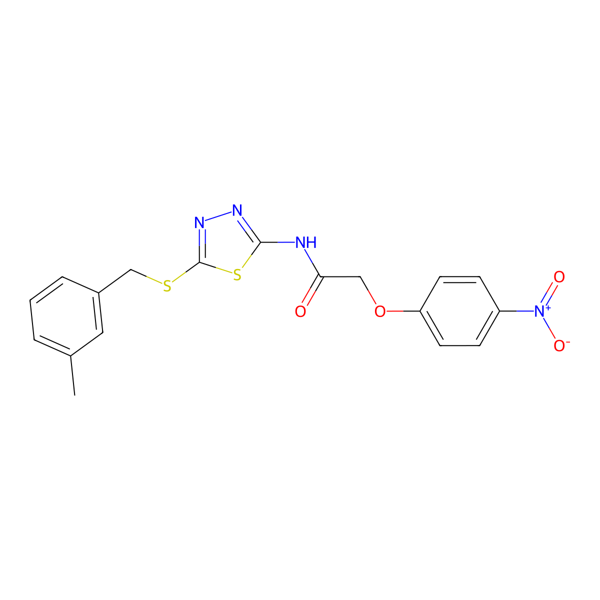 N-[5-[(3-methylphenyl)methylsulfanyl]-1,3,4-thiadiazol-2-yl]-2-(4-nitrophenoxy)acetamide molecular structure, CAS 826999-06-8