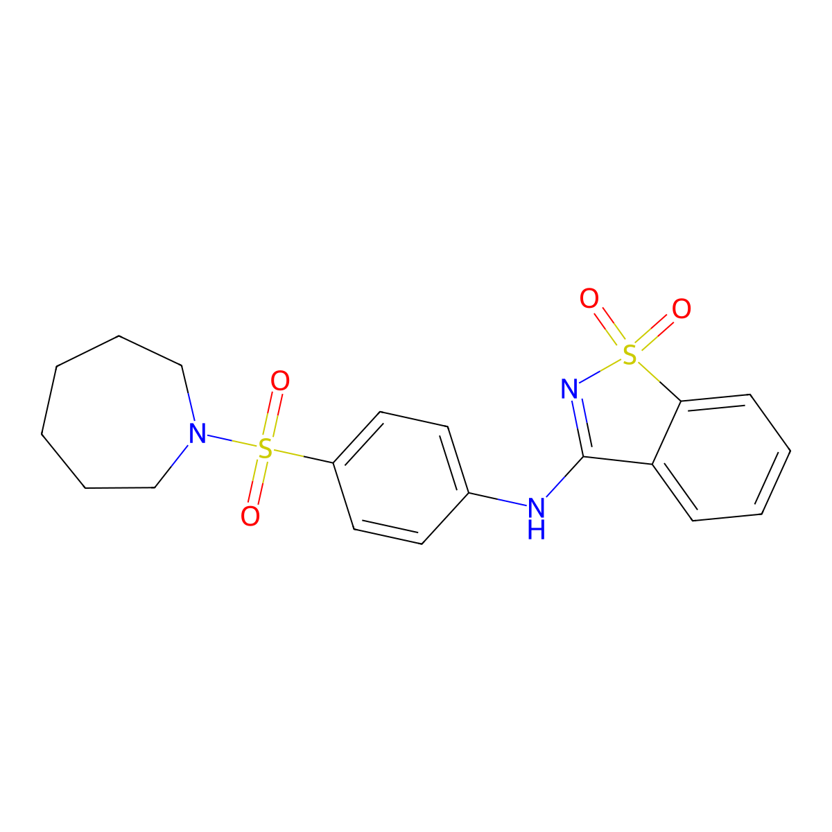 N-[4-(azepan-1-ylsulfonyl)phenyl]-1,1-dioxo-1,2-benzothiazol-3-amine molecular structure, CAS 826999-16-0