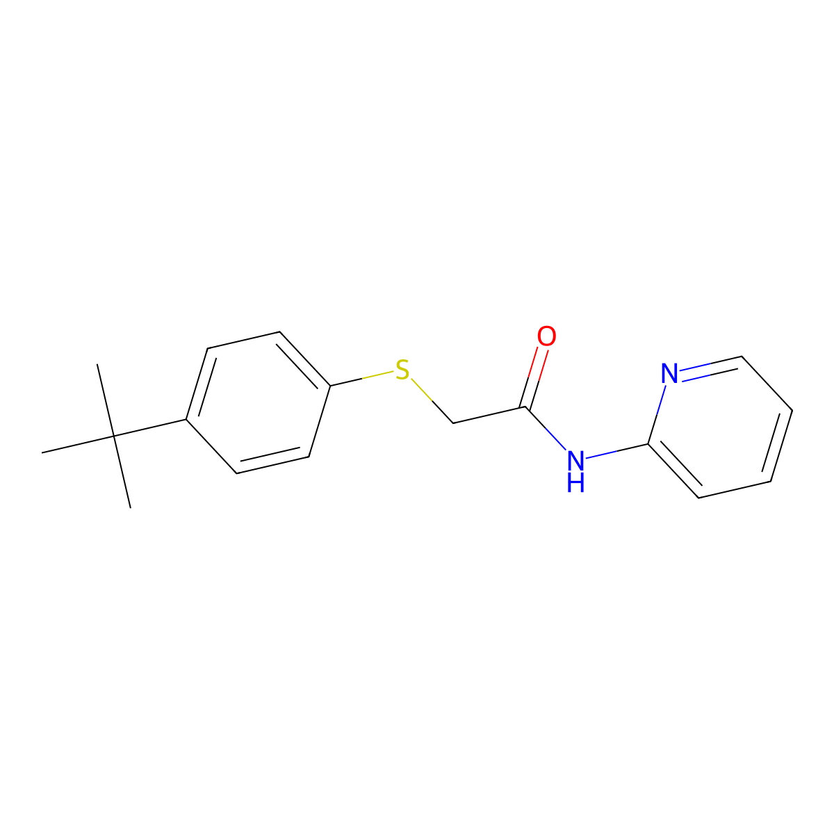 2-(4-tert-butylphenyl)sulfanyl-N-pyridin-2-ylacetamide molecular structure, CAS 826999-51-3