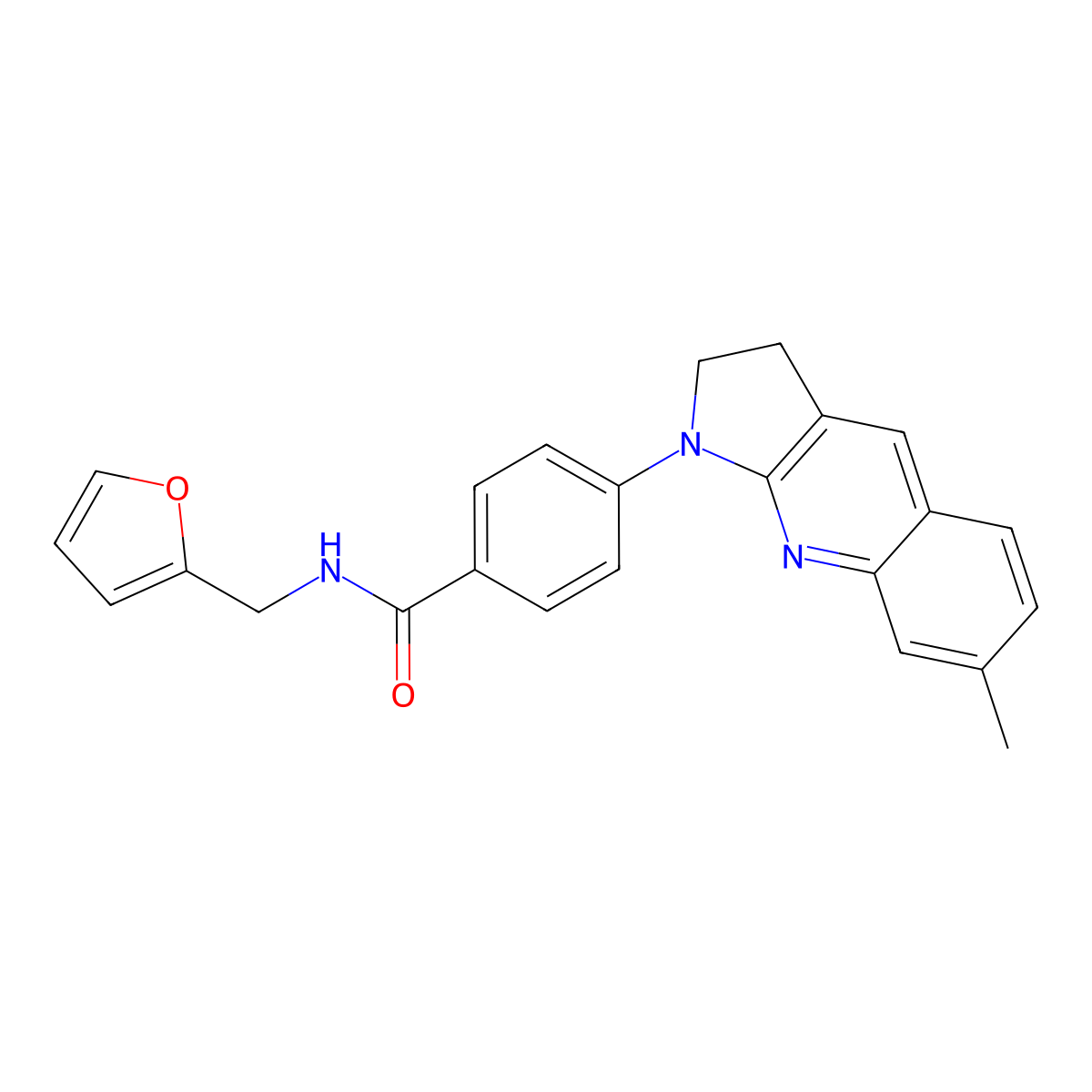 N-(furan-2-ylmethyl)-4-(7-methyl-2,3-dihydropyrrolo[2,3-b]quinolin-1-yl)benzamide molecular structure, CAS 826999-84-2