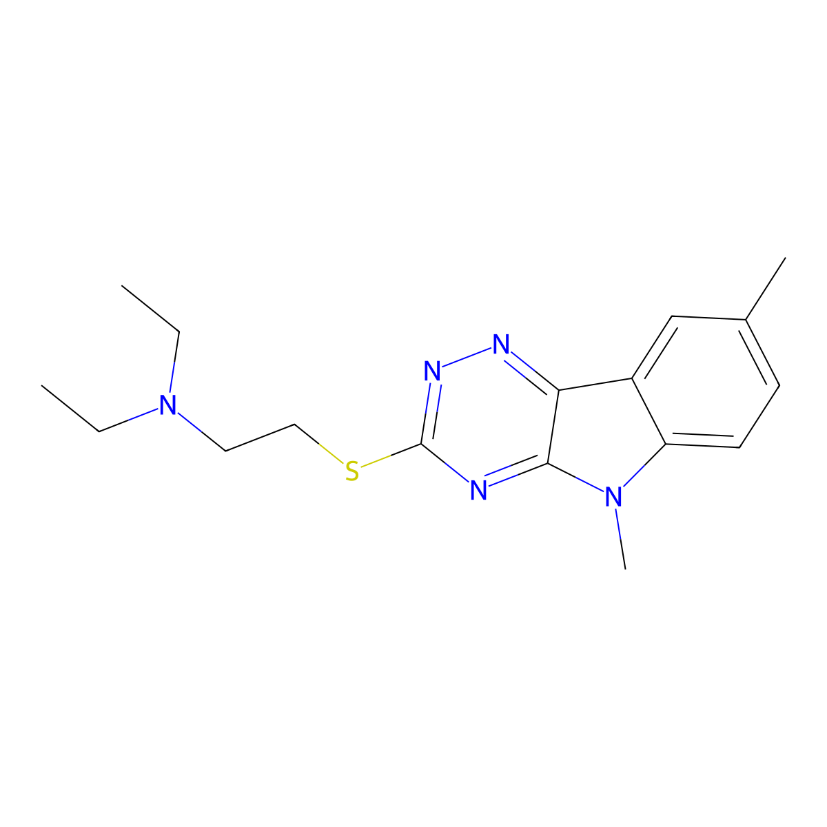 2-[(5,8-dimethyl-[1,2,4]triazino[5,6-b]indol-3-yl)sulfanyl]-N,N-diethylethanamine molecular structure, CAS 826999-86-4