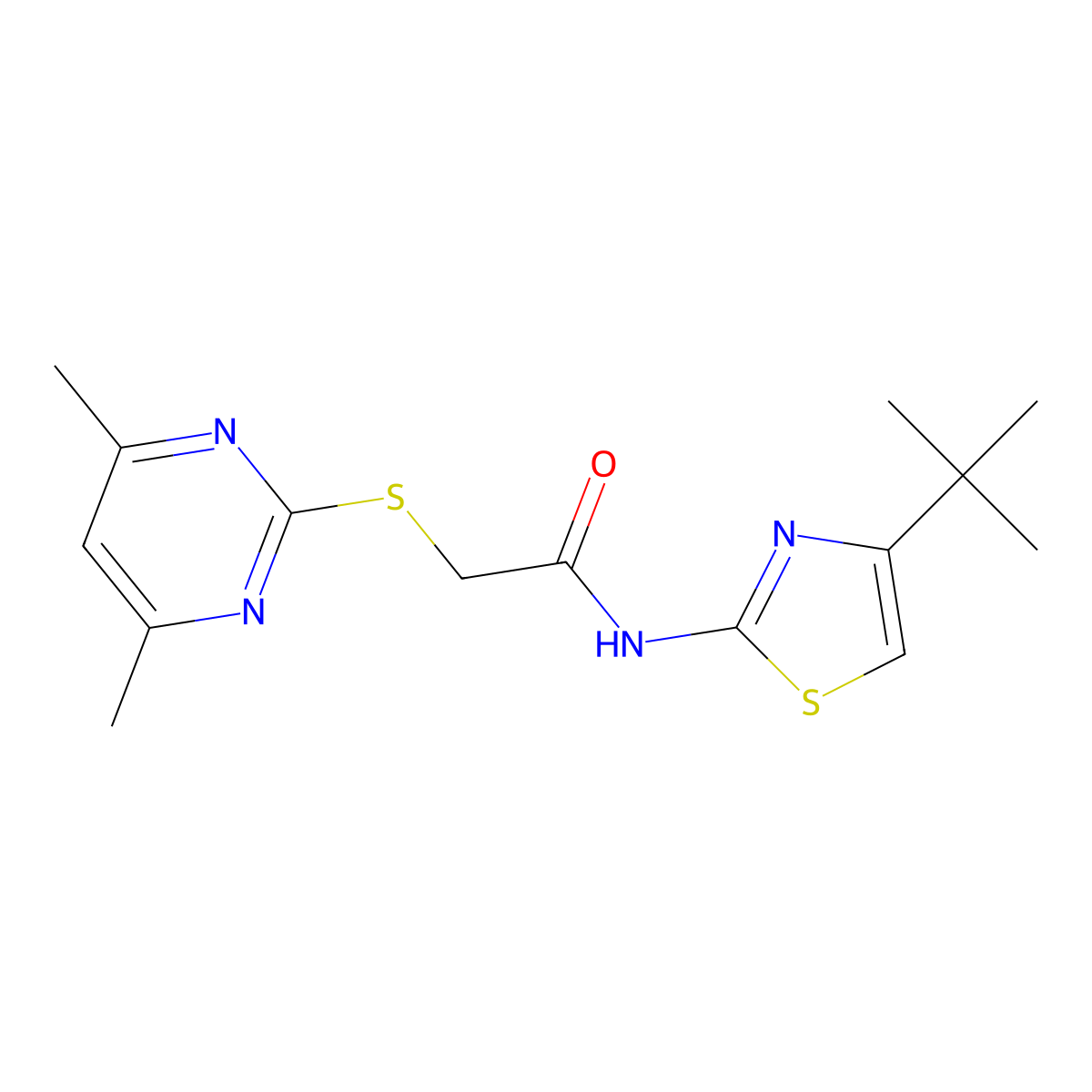 N-(4-tert-butyl-1,3-thiazol-2-yl)-2-(4,6-dimethylpyrimidin-2-yl)sulfanylacetamide molecular structure, CAS 827000-54-4