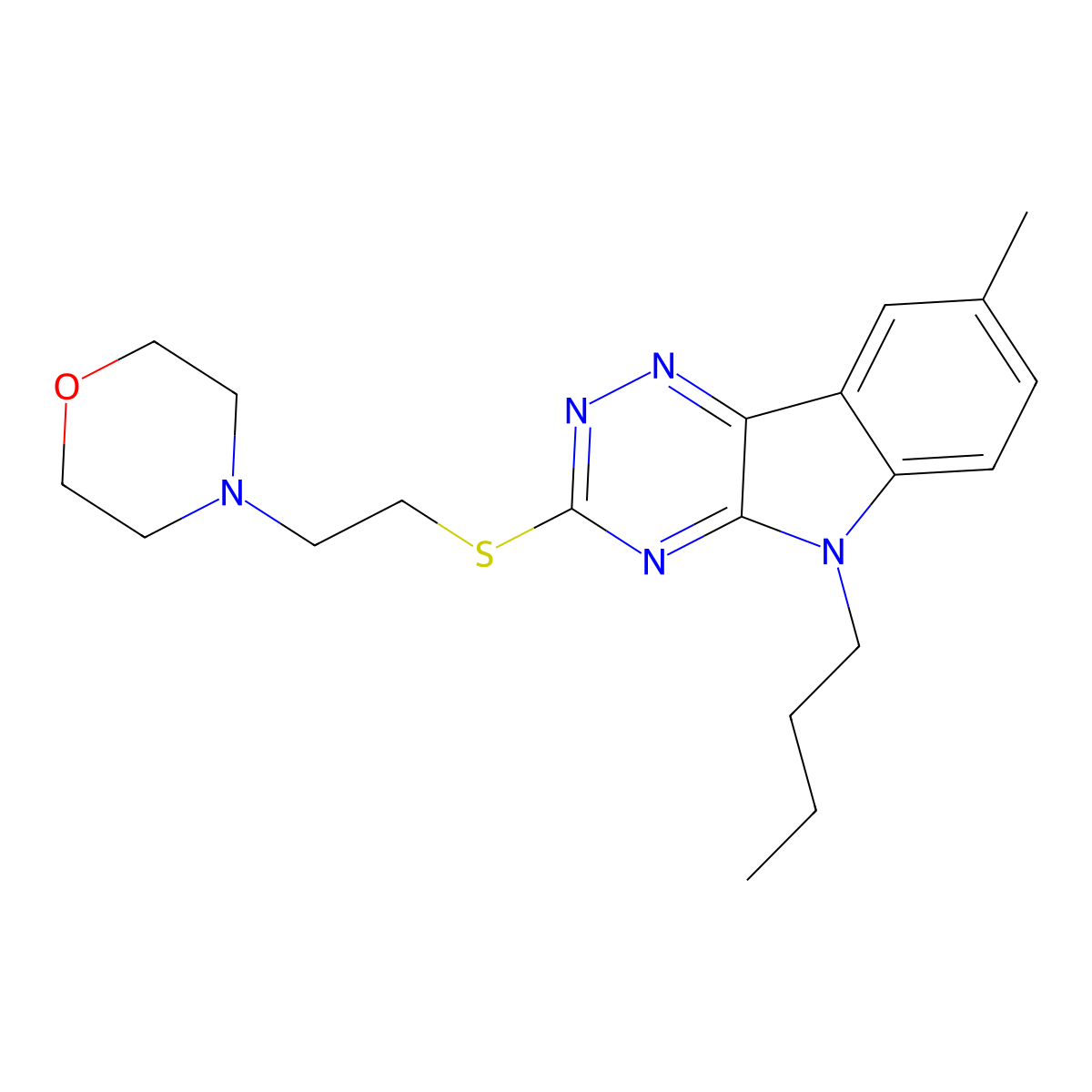 4-[2-[(5-Butyl-8-methyl-[1,2,4]triazino[5,6-b]indol-3-yl)sulfanyl]ethyl]morpholine molecular structure, CAS 827000-58-8