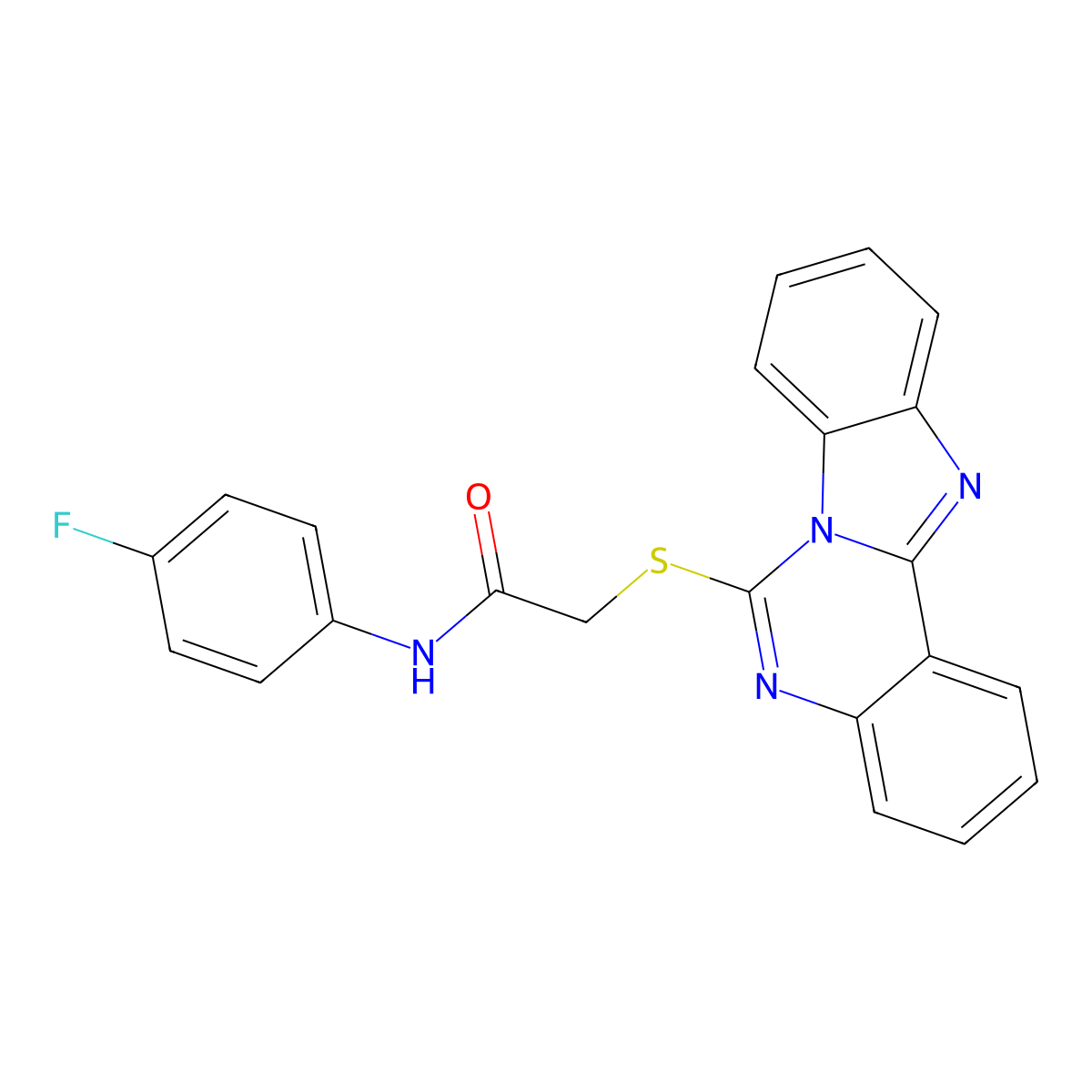 2-(benzimidazolo[1,2-c]quinazolin-6-ylsulfanyl)-N-(4-fluorophenyl)acetamide molecular structure, CAS 827000-64-6
