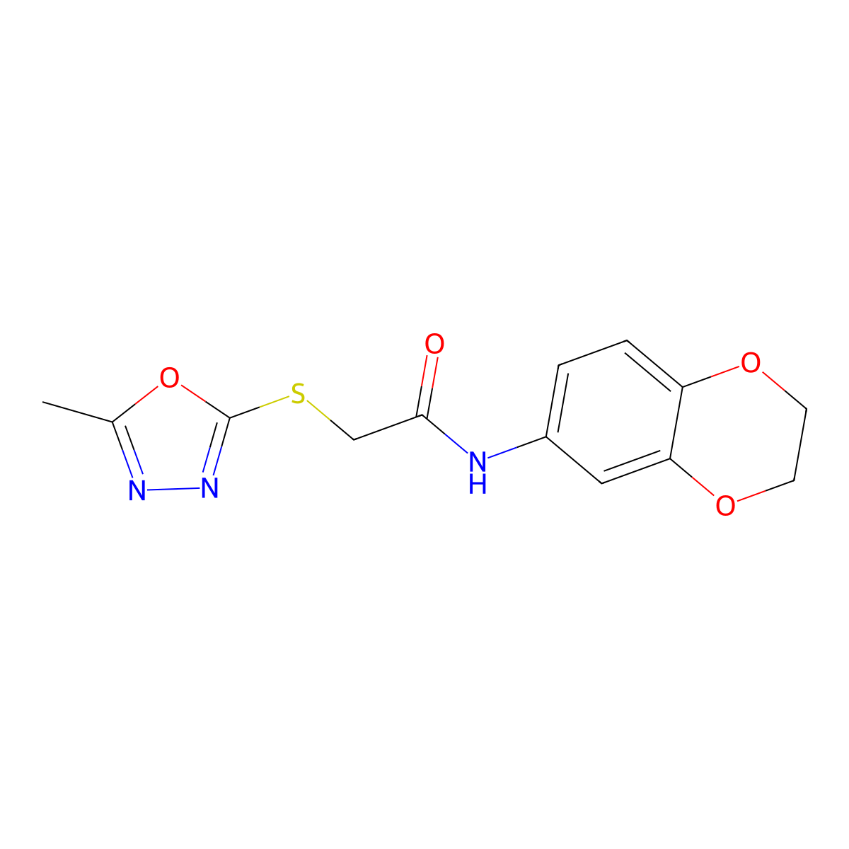 N-(2,3-dihydro-1,4-benzodioxin-6-yl)-2-[(5-methyl-1,3,4-oxadiazol-2-yl)sulfanyl]acetamide molecular structure, CAS 827001-23-0