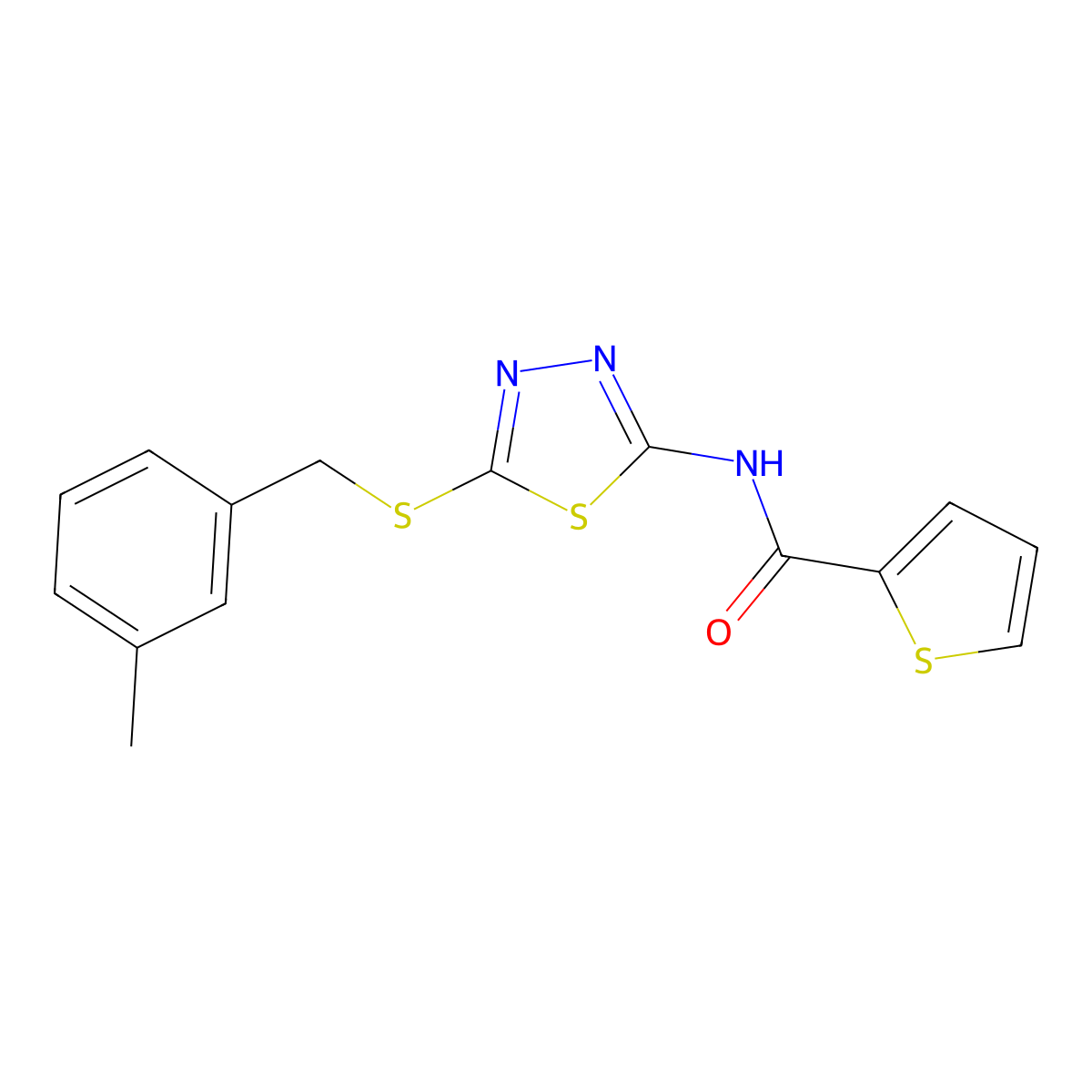 N-{5-[(3-methylbenzyl)sulfanyl]-1,3,4-thiadiazol-2-yl}thiophene-2-carboxamide molecular structure, CAS 827001-47-8