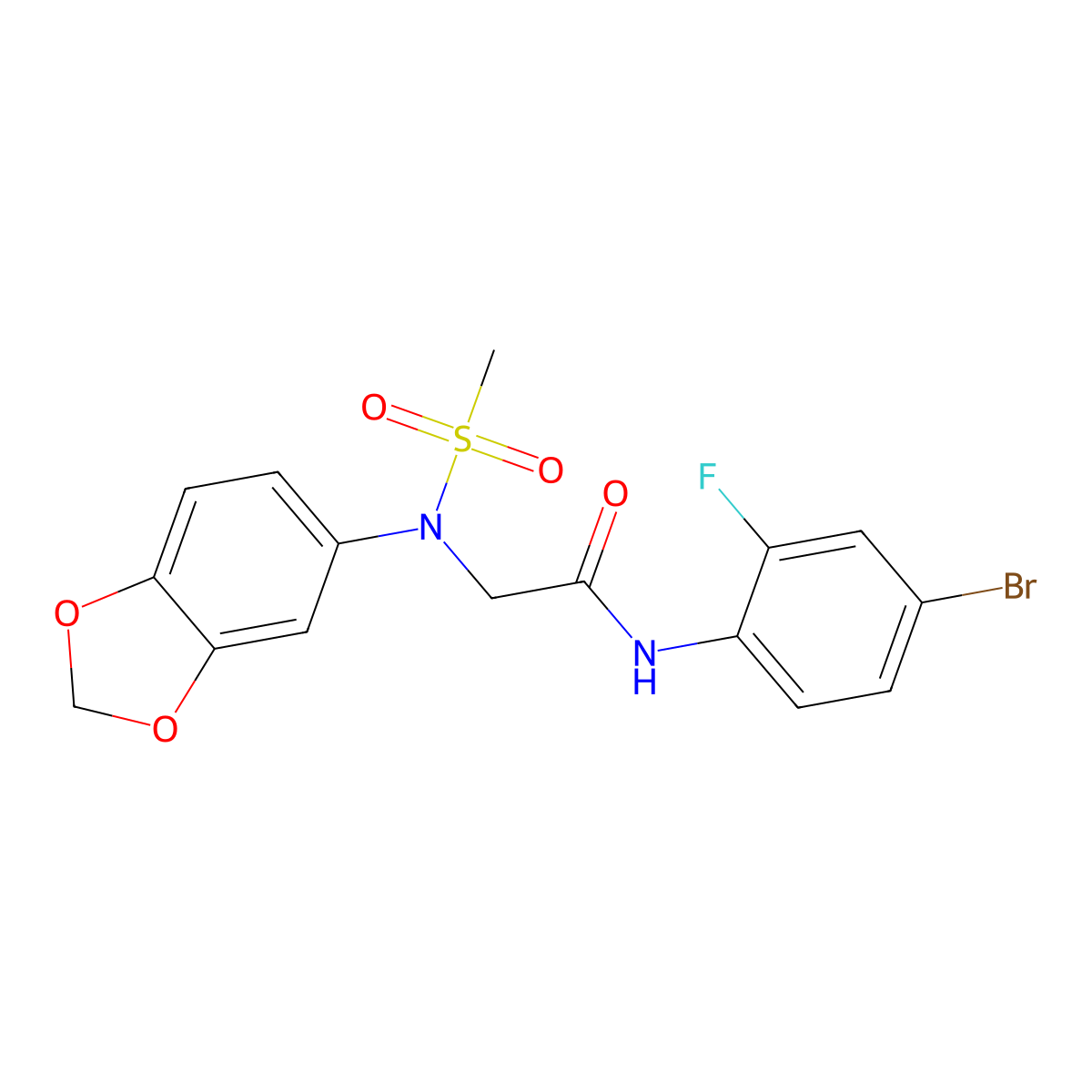 2-[1,3-benzodioxol-5-yl(methylsulfonyl)amino]-N-(4-bromo-2-fluorophenyl)acetamide molecular structure, CAS 827001-52-5