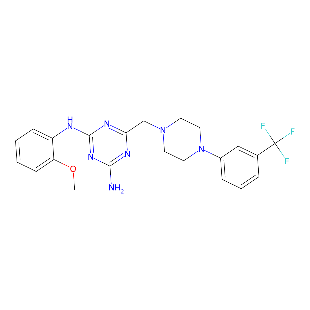N-(2-(methyloxy)phenyl)-6-((4-(3-(trifluoromethyl)phenyl)-1-piperazinyl)methyl)-1,3,5-triazine-2,4-diamine molecular structure, CAS 827001-54-7