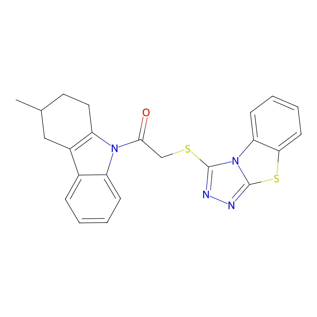 1-(3-methyl-1,2,3,4-tetrahydro-9H-carbazol-9-yl)-2-([1,2,4]triazolo[3,4-b][1,3]benzothiazol-3-ylsulfanyl)ethanone molecular structure, CAS 827001-66-1