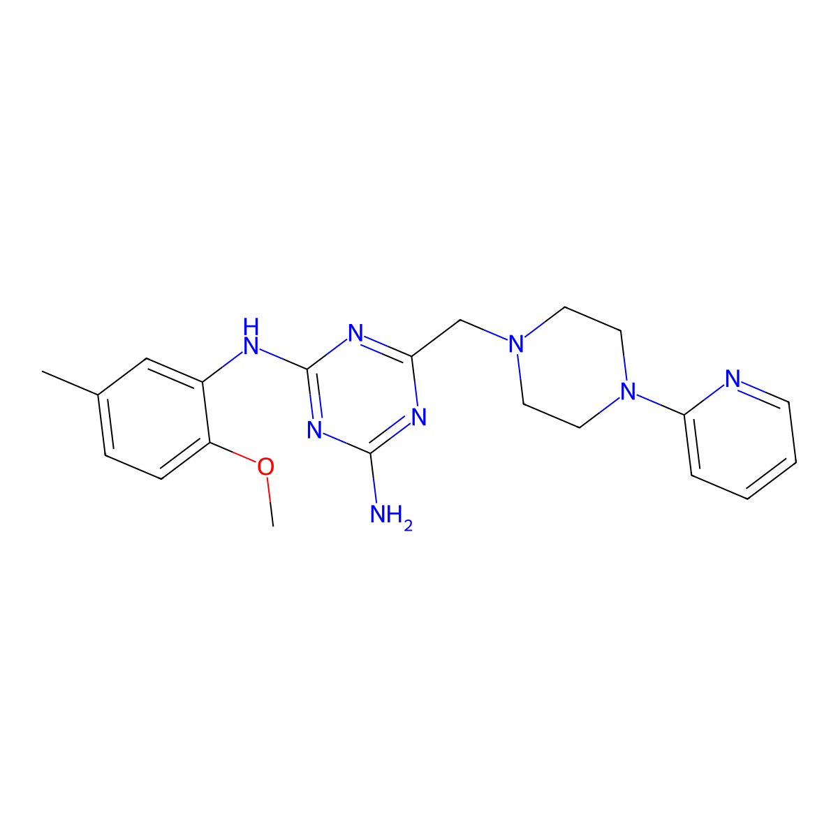 N-(4-amino-6-{[4-(2-pyridyl)piperazino]methyl}-1,3,5-triazin-2-yl)-N-(2-methoxy-5-methylphenyl)amine molecular structure, CAS 827001-85-4