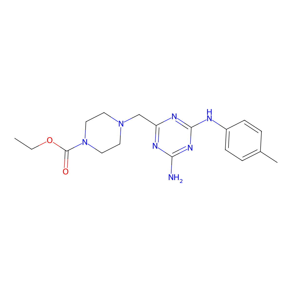 Ethyl 4-({4-amino-6-[(4-methylphenyl)amino]-1,3,5-triazin-2-yl}methyl)piperazine-1-carboxylate molecular structure, CAS 827002-20-0