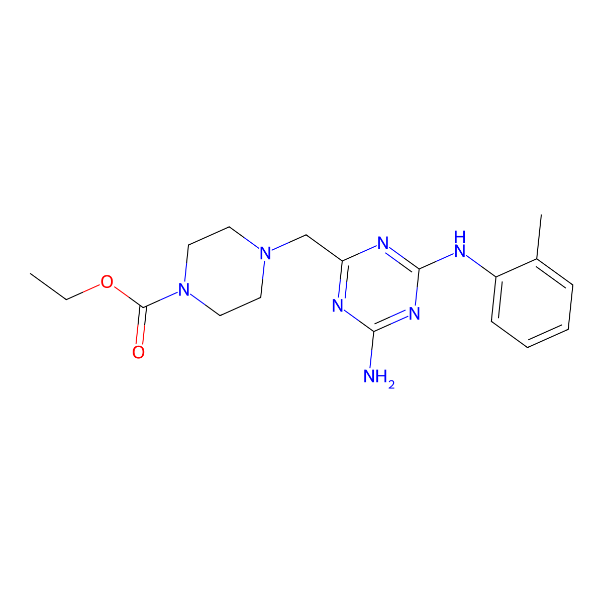 4-(4-Amino-6-o-tolylamino-[1,3,5]triazin-2-ylmethyl)-piperazine-1-carboxylic acid ethyl ester molecular structure, CAS 827002-25-5