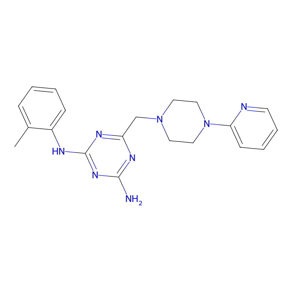 N-(2-methylphenyl)-6-{[4-(2-pyridinyl)-1-piperazinyl]methyl}-1,3,5-triazine-2,4-diamine molecular structure, CAS 827002-31-3