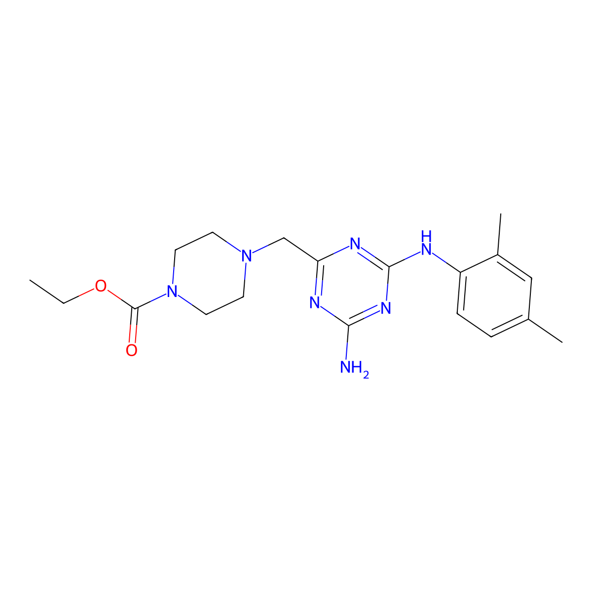 Ethyl 4-({4-amino-6-[(2,4-dimethylphenyl)amino]-1,3,5-triazin-2-yl}methyl)piperazine-1-carboxylate molecular structure, CAS 827002-36-8