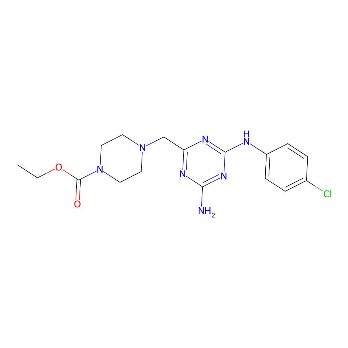 Ethyl 4-((4-amino-6-((4-chlorophenyl)amino)-1,3,5-triazin-2-yl)methyl)-1-piperazinecarboxylate molecular structure, CAS 827002-41-5