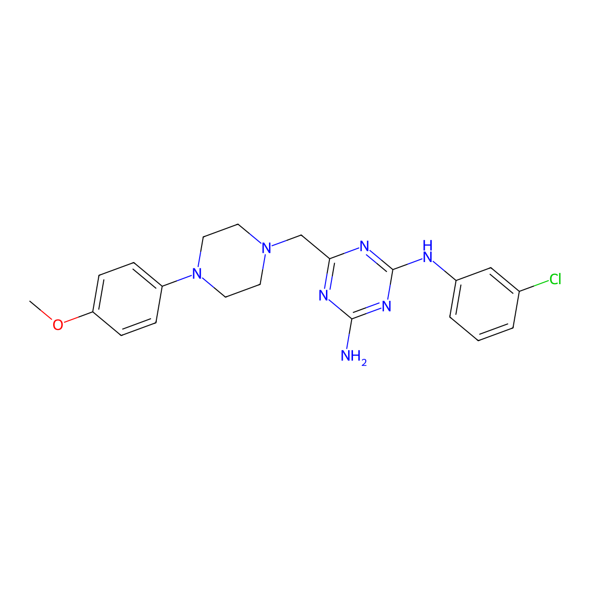 N-(3-chlorophenyl)-6-{[4-(4-methoxyphenyl)piperazin-1-yl]methyl}-1,3,5-triazine-2,4-diamine molecular structure, CAS 827002-67-5