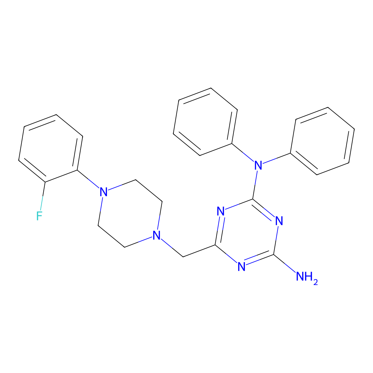 6-{[4-(2-fluorophenyl)piperazin-1-yl]methyl}-N,N-diphenyl-1,3,5-triazine-2,4-diamine molecular structure, CAS 827002-72-2