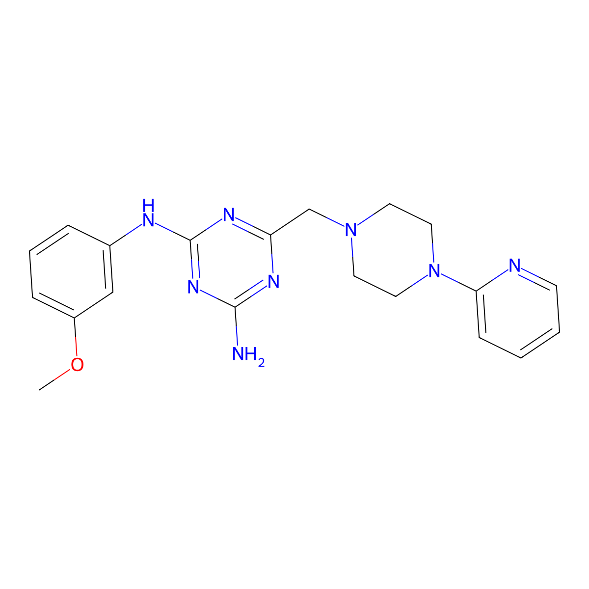 N-(3-methoxyphenyl)-6-{[4-(pyridin-2-yl)piperazin-1-yl]methyl}-1,3,5-triazine-2,4-diamine molecular structure, CAS 827003-00-9