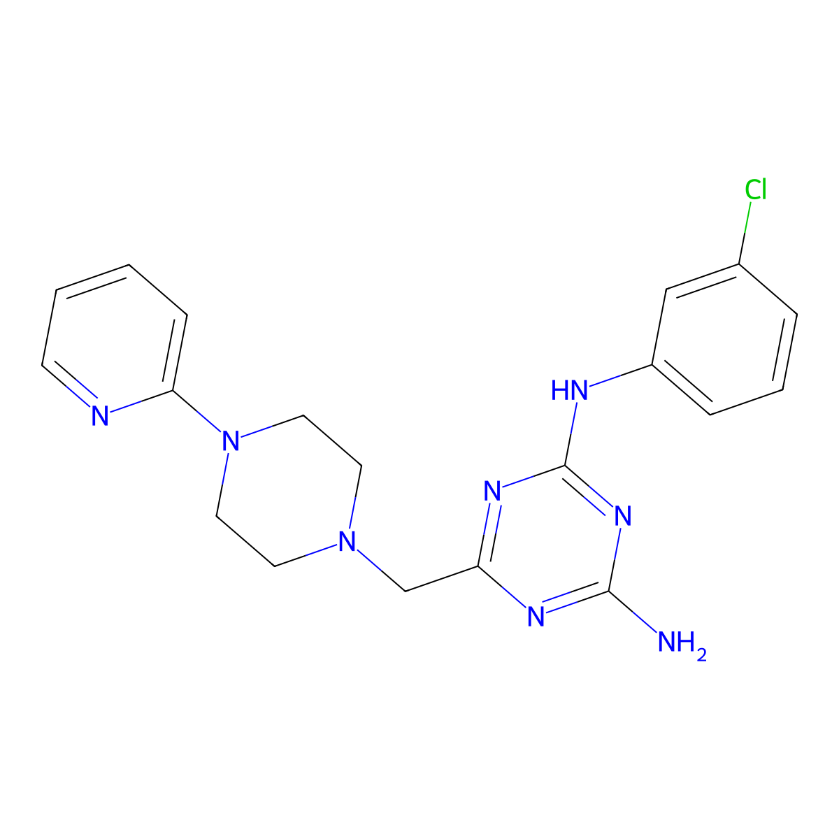N-(4-amino-6-{[4-(2-pyridyl)piperazino]methyl}-1,3,5-triazin-2-yl)-N-(3-chlorophenyl)amine molecular structure, CAS 827003-05-4