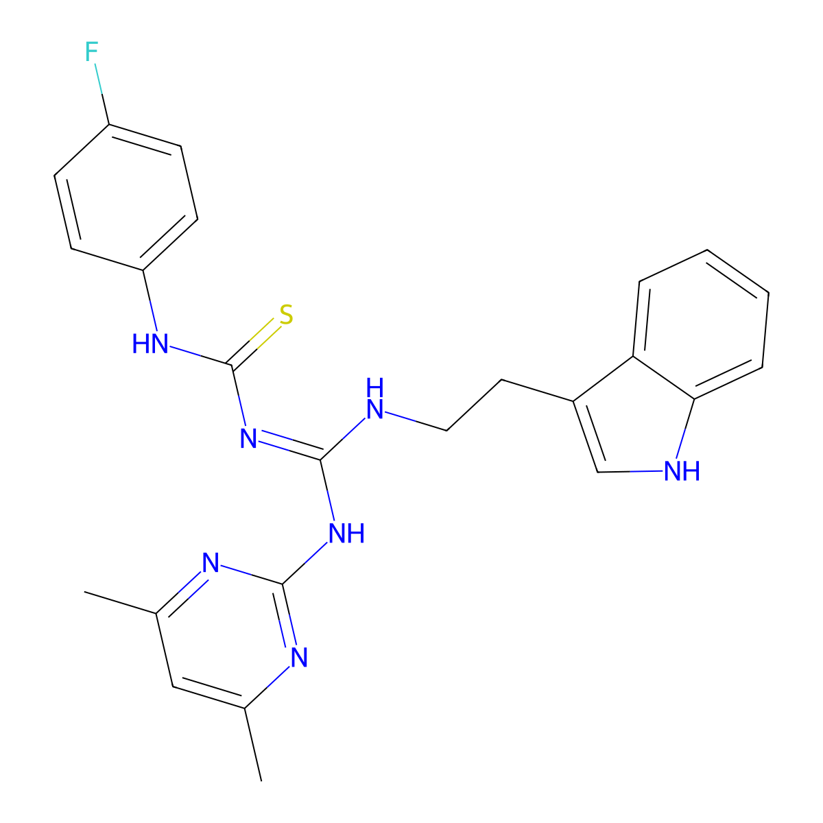 1-[(E)-[(4,6-dimethylpyrimidin-2-yl)amino]{[2-(1H-indol-3-yl)ethyl]amino}methylidene]-3-(4-fluorophenyl)thiourea molecular structure, CAS 827003-06-5