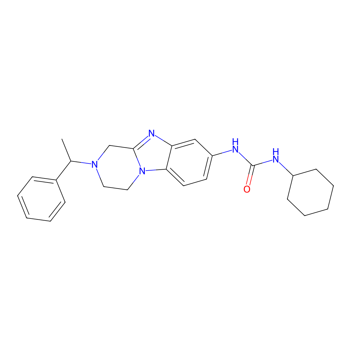 1-cyclohexyl-3-[2-(1-phenylethyl)-3,4-dihydro-1H-pyrazino[1,2-a]benzimidazol-8-yl]urea molecular structure, CAS 827003-47-4