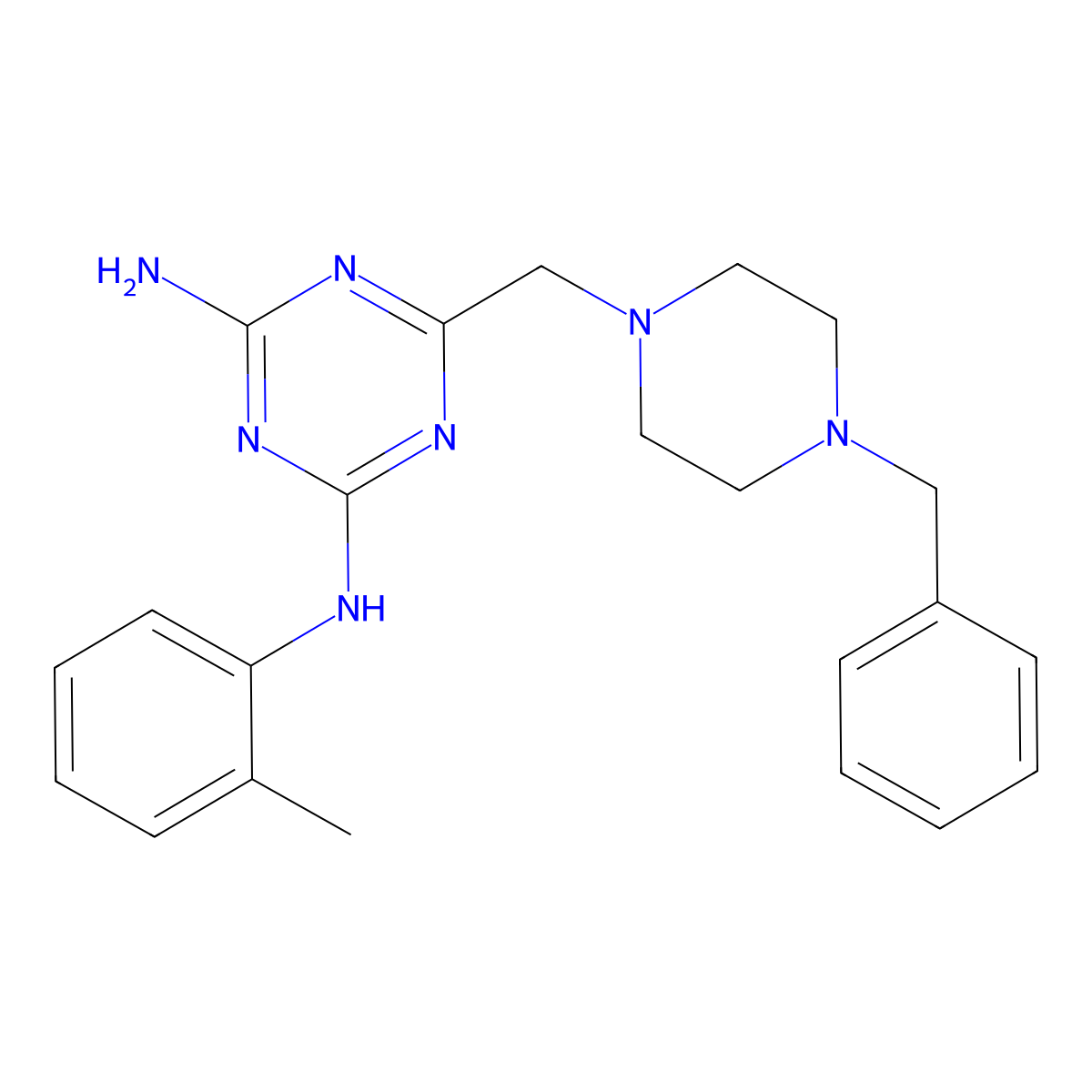 6-[(4-benzylpiperazin-1-yl)methyl]-N-(2-methylphenyl)-1,3,5-triazine-2,4-diamine molecular structure, CAS 827003-61-2