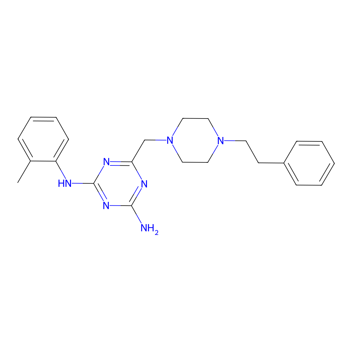 N-{4-amino-6-[(4-phenethylpiperazino)methyl]-1,3,5-triazin-2-yl}-N-(2-methylphenyl)amine molecular structure, CAS 827003-66-7