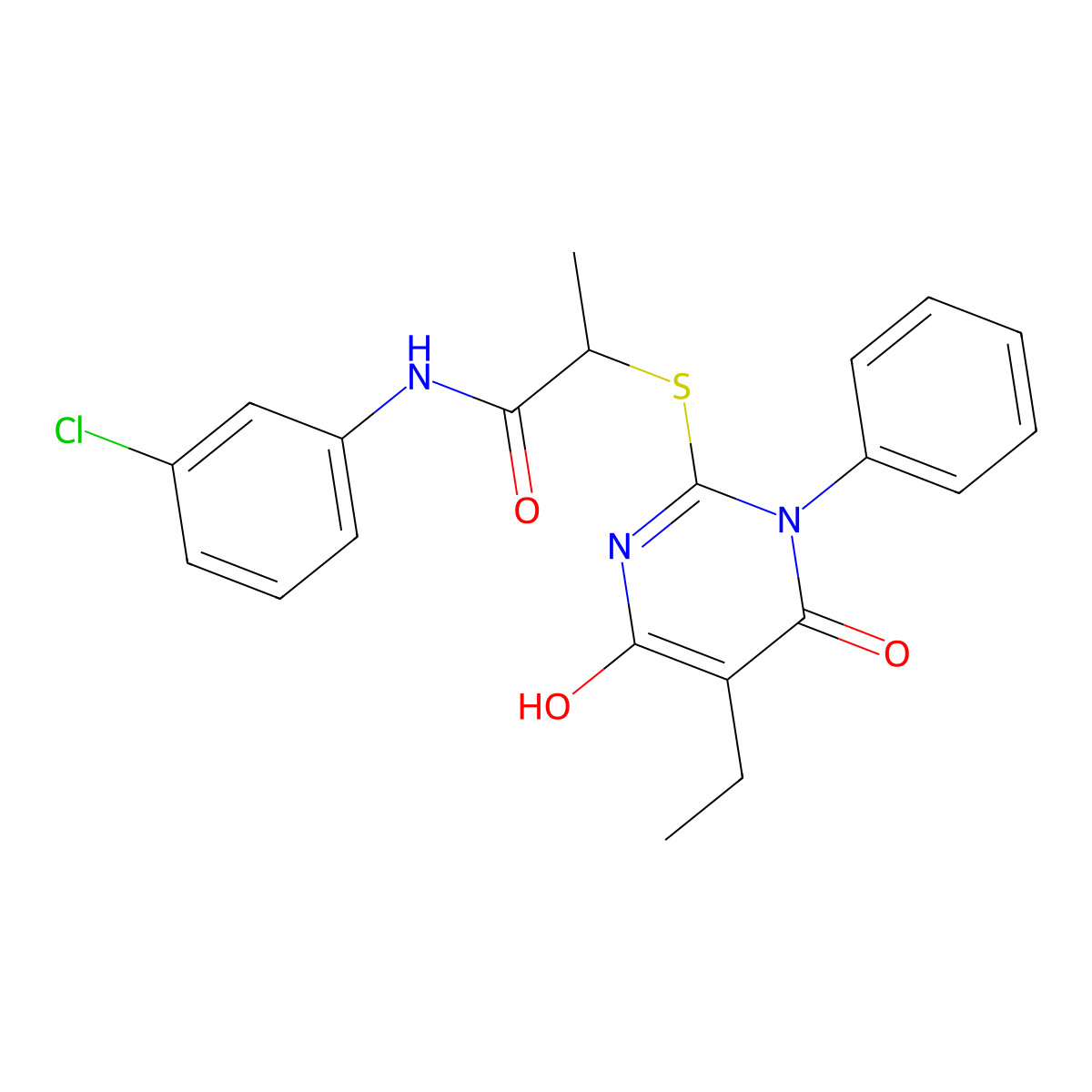 N-(3-chlorophenyl)-2-[(5-ethyl-4-hydroxy-6-oxo-1-phenyl-1,6-dihydropyrimidin-2-yl)sulfanyl]propanamide molecular structure, CAS 827003-71-4