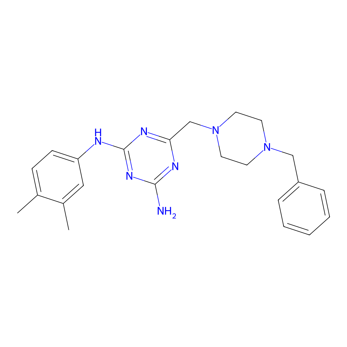 6-[(4-benzylpiperazin-1-yl)methyl]-N-(3,4-dimethylphenyl)-1,3,5-triazine-2,4-diamine molecular structure, CAS 827004-00-2