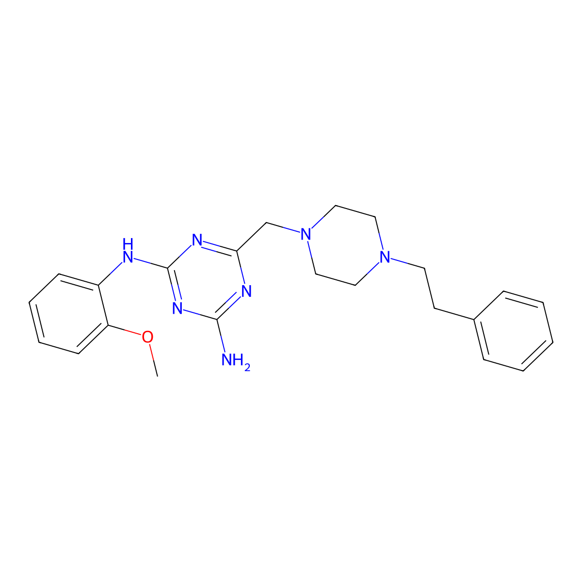 N-{4-amino-6-[(4-phenethylpiperazino)methyl]-1,3,5-triazin-2-yl}-N-(2-methoxyphenyl)amine molecular structure, CAS 827004-24-0