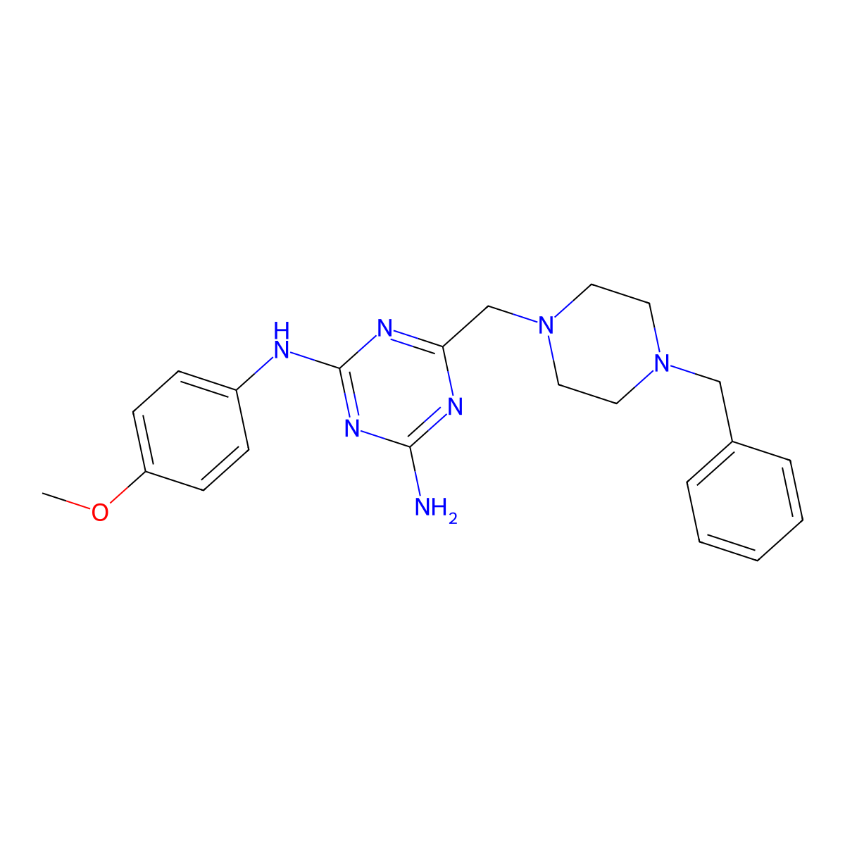 6-[(4-benzylpiperazin-1-yl)methyl]-N-(4-methoxyphenyl)-1,3,5-triazine-2,4-diamine molecular structure, CAS 827004-58-0