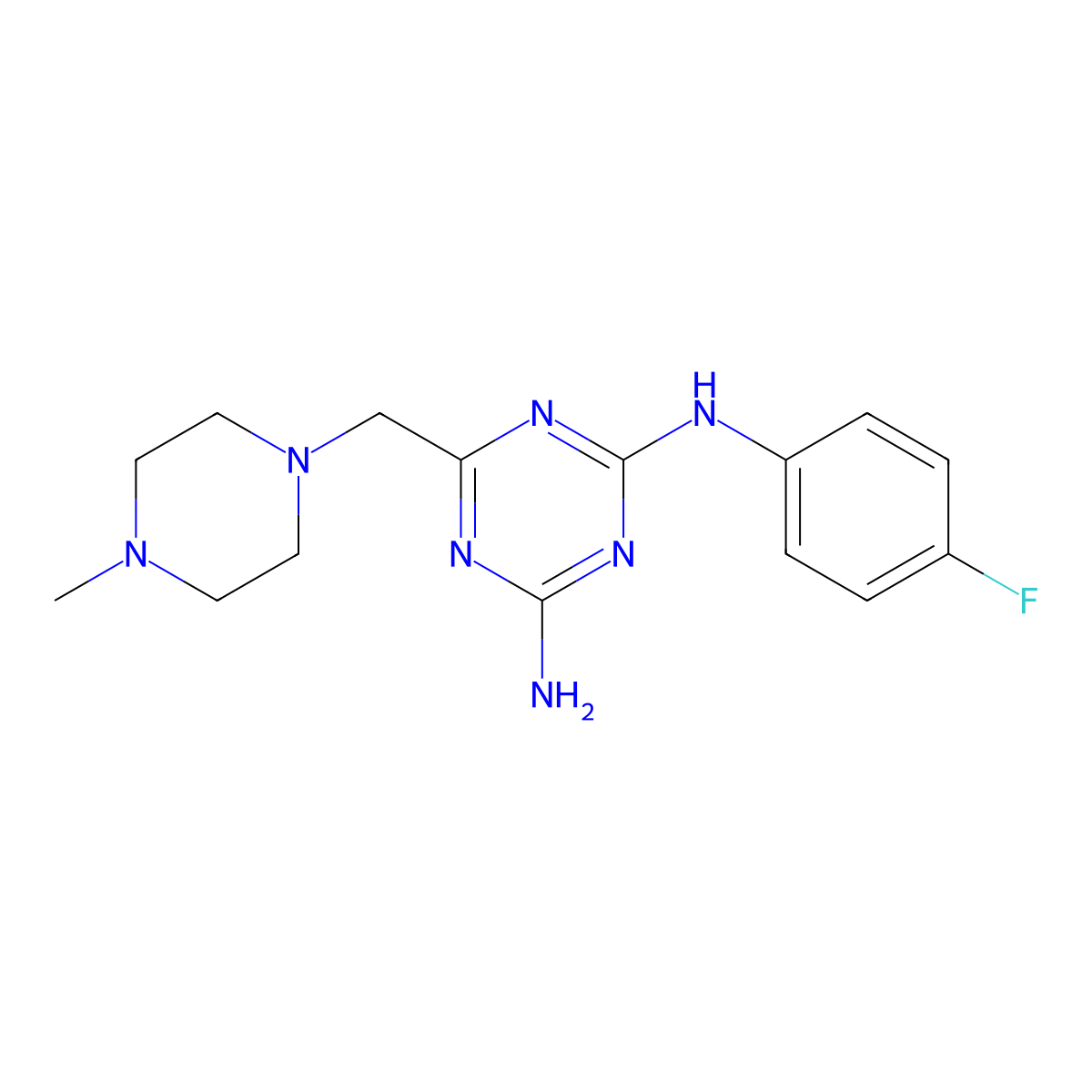 N-(4-fluorophenyl)-6-[(4-methylpiperazin-1-yl)methyl]-1,3,5-triazine-2,4-diamine molecular structure, CAS 827004-98-8