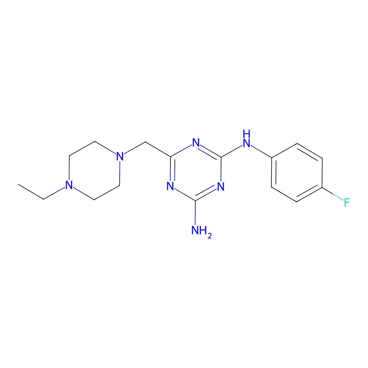 6-[(4-ethylpiperazin-1-yl)methyl]-N-(4-fluorophenyl)-1,3,5-triazine-2,4-diamine molecular structure, CAS 827005-03-8