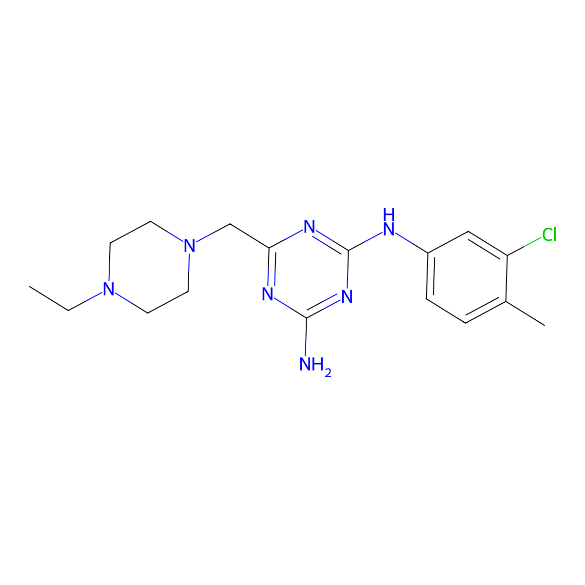 N-(3-chloro-4-methylphenyl)-6-((4-ethyl-1-piperazinyl)methyl)-1,3,5-triazine-2,4-diamine molecular structure, CAS 827005-23-2
