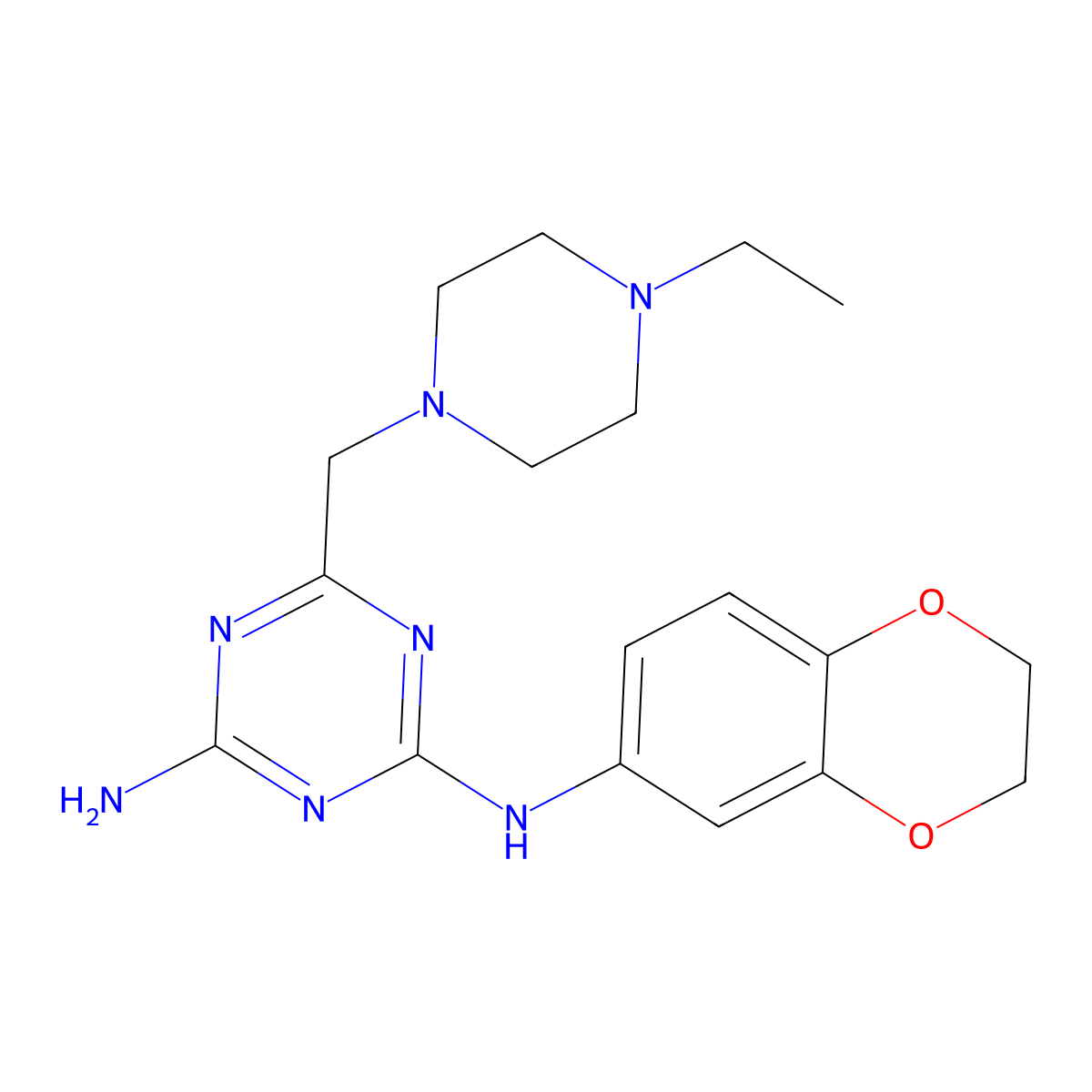 N-{4-amino-6-[(4-ethylpiperazino)methyl]-1,3,5-triazin-2-yl}-N-(2,3-dihydro-1,4-benzodioxin-6-yl)amine molecular structure, CAS 827005-57-2