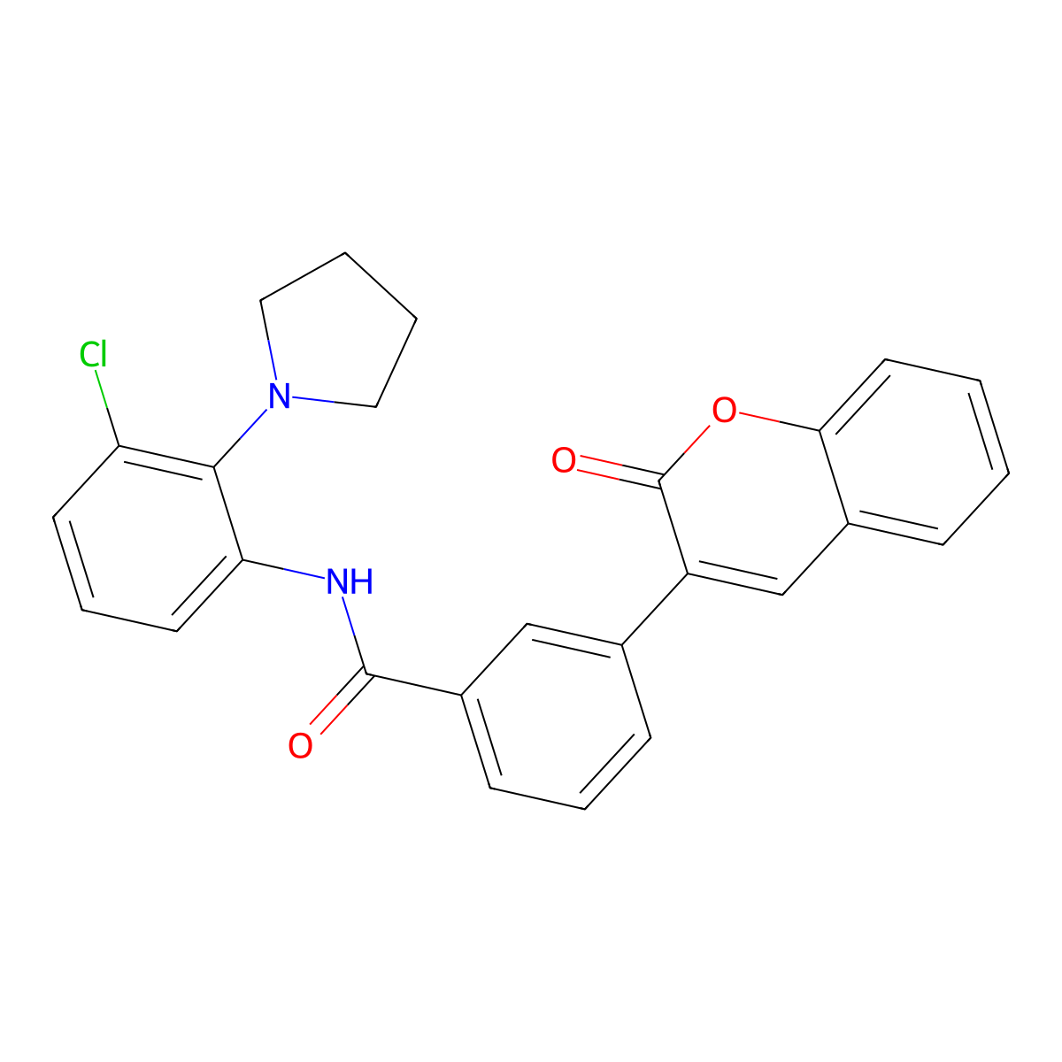 N-(3-chloro-2-pyrrolidin-1-ylphenyl)-3-(2-oxochromen-3-yl)benzamide molecular structure, CAS 827005-75-4