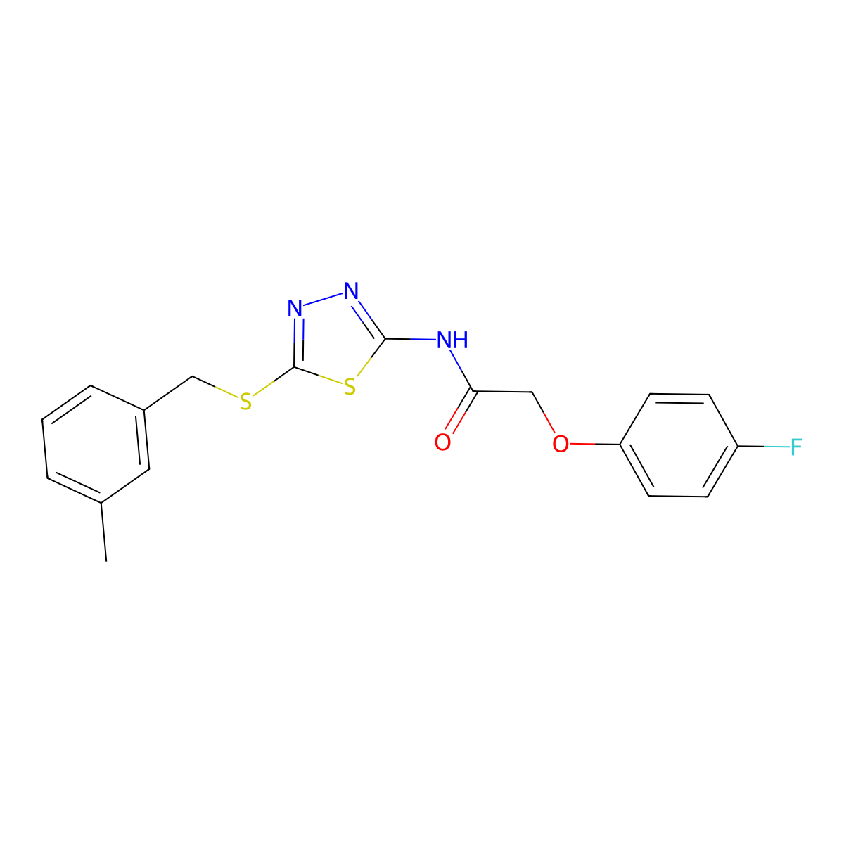 2-(4-fluorophenoxy)-N-(5-{[(3-methylphenyl)methyl]sulfanyl}-1,3,4-thiadiazol-2-yl)acetamide molecular structure, CAS 827006-29-1