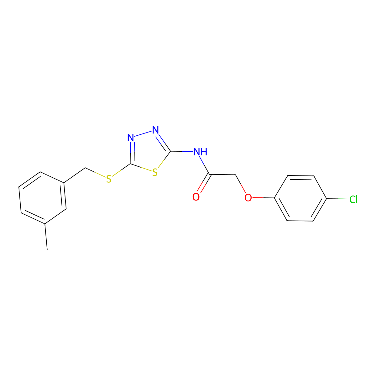 2-(4-chlorophenoxy)-N-[5-[(3-methylphenyl)methylsulfanyl]-1,3,4-thiadiazol-2-yl]acetamide molecular structure, CAS 827006-43-9