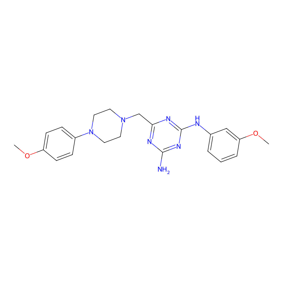 N-(3-methoxyphenyl)-6-{[4-(4-methoxyphenyl)piperazin-1-yl]methyl}-1,3,5-triazine-2,4-diamine molecular structure, CAS 827006-46-2