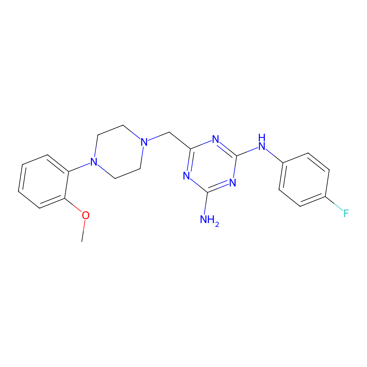 N-(4-amino-6-{[4-(2-methoxyphenyl)piperazino]methyl}-1,3,5-triazin-2-yl)-N-(4-fluorophenyl)amine molecular structure, CAS 827006-81-5