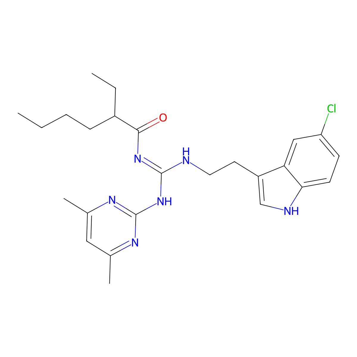 Hexanamide, N-[[[2-(5-chloro-1H-indol-3-yl)ethyl]amino][(4,6-dimethyl-2-pyrimidinyl)amino]methylene]-2-ethyl- molecular structure, CAS 827006-85-9