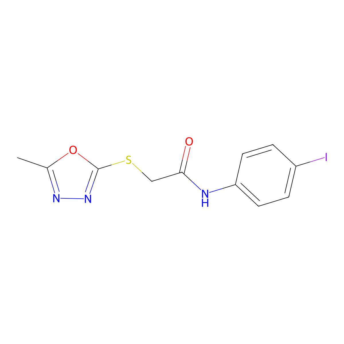 N-(4-iodophenyl)-2-[(5-methyl-1,3,4-oxadiazol-2-yl)sulfanyl]acetamide molecular structure, CAS 827006-88-2