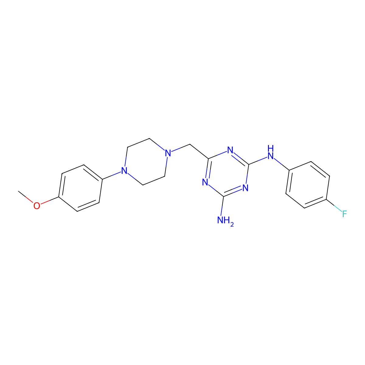 N-(4-amino-6-{[4-(4-methoxyphenyl)piperazino]methyl}-1,3,5-triazin-2-yl)-N-(4-fluorophenyl)amine molecular structure, CAS 827006-91-7