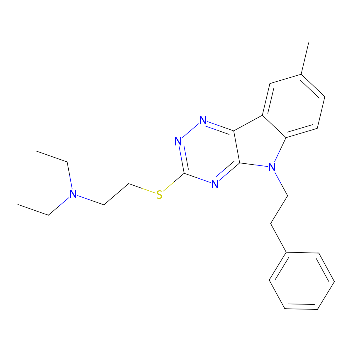 N,N-diethyl-2-{[8-methyl-5-(2-phenylethyl)-5H-[1,2,4]triazino[5,6-b]indol-3-yl]sulfanyl}ethanamine molecular structure, CAS 827007-18-1