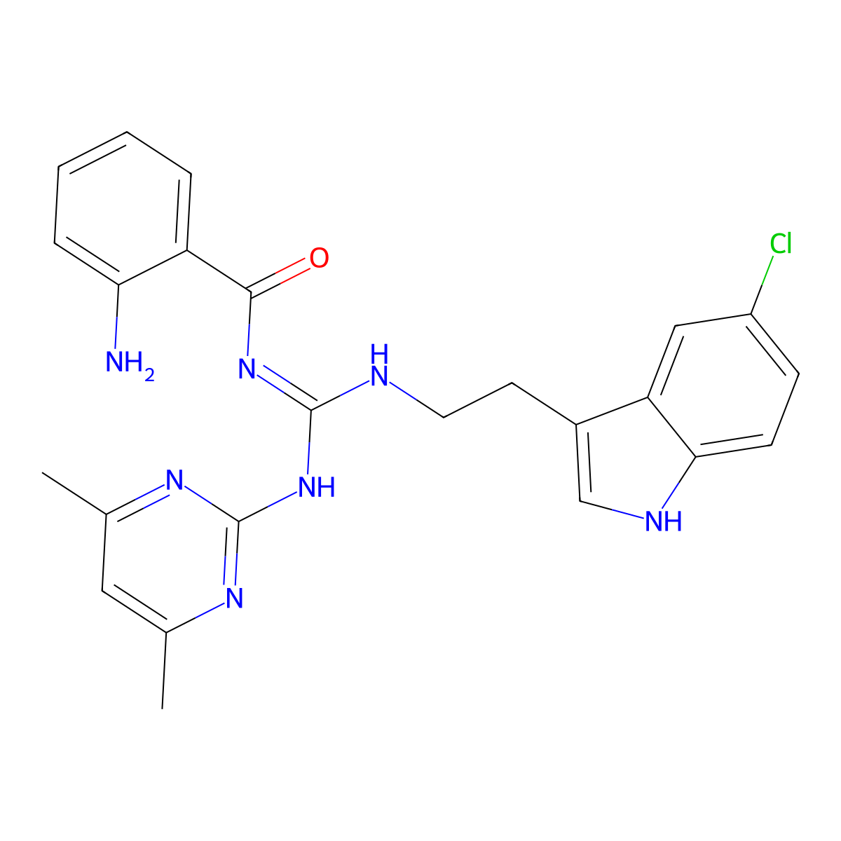 2-amino-N-{(E)-{[2-(5-chloro-1H-indol-3-yl)ethyl]amino}[(4,6-dimethylpyrimidin-2-yl)amino]methylidene}benzamide molecular structure, CAS 827007-37-4