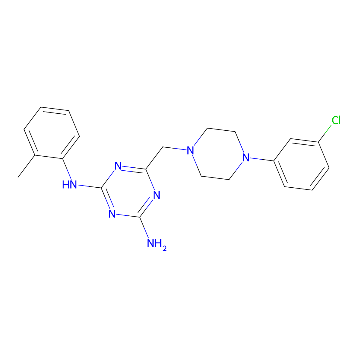 6-{[4-(3-chlorophenyl)piperazin-1-yl]methyl}-N-(2-methylphenyl)-1,3,5-triazine-2,4-diamine molecular structure, CAS 827007-43-2