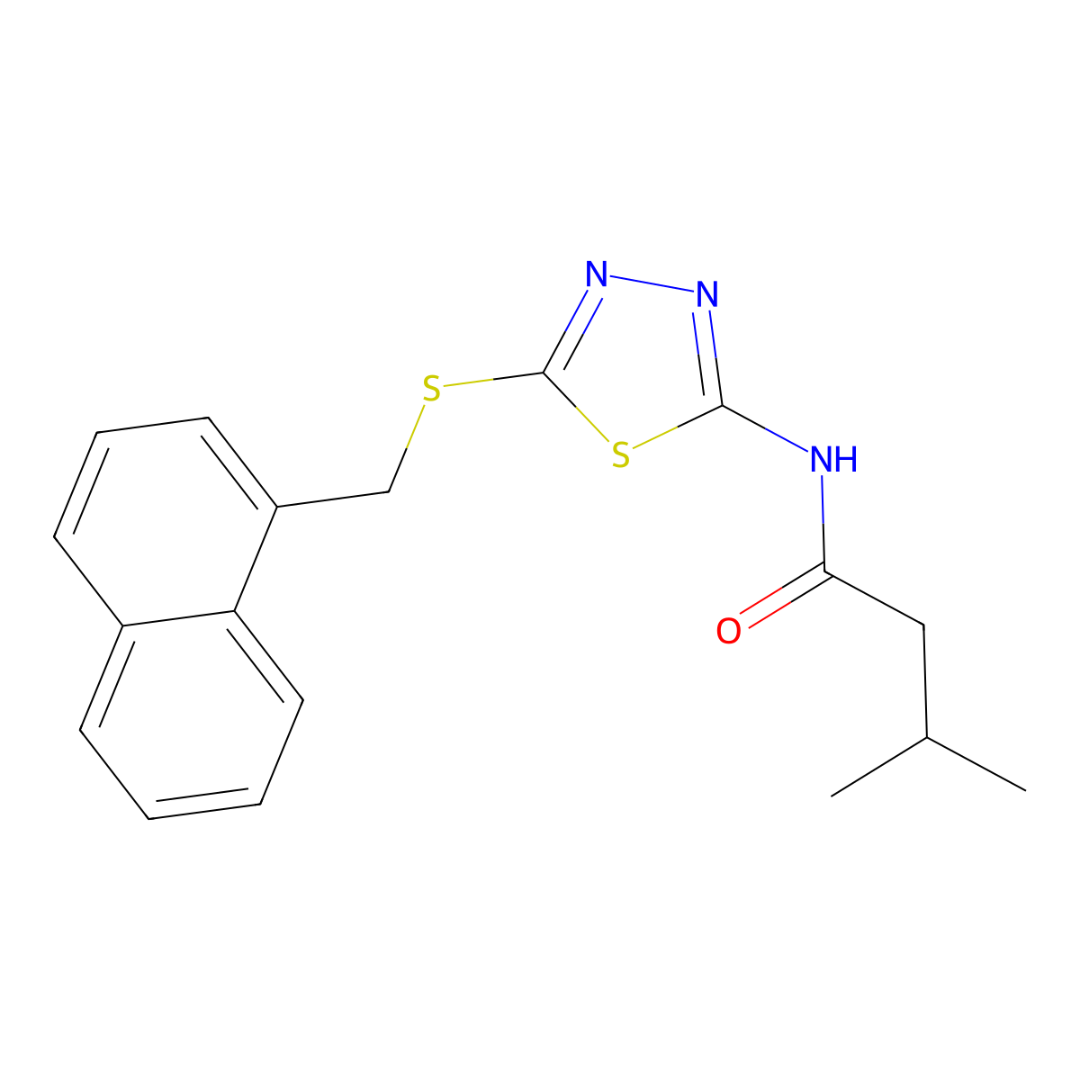 3-methyl-N-[5-(naphthalen-1-ylmethylsulfanyl)-1,3,4-thiadiazol-2-yl]butanamide molecular structure, CAS 827007-71-6
