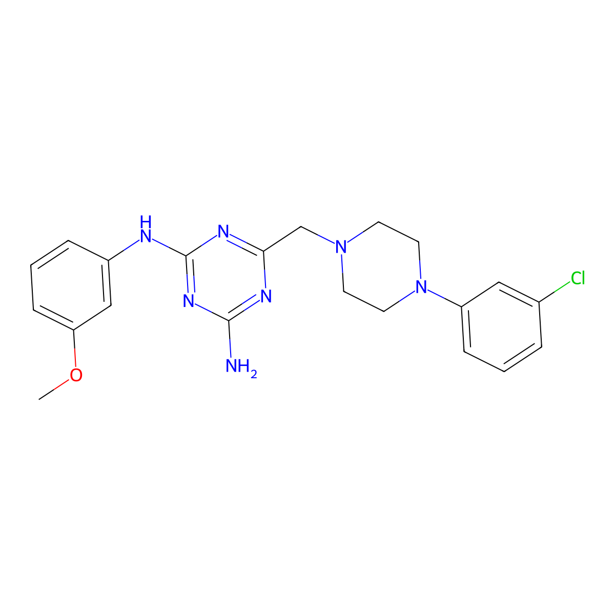 6-{[4-(3-chlorophenyl)piperazin-1-yl]methyl}-N-(3-methoxyphenyl)-1,3,5-triazine-2,4-diamine molecular structure, CAS 827007-85-2