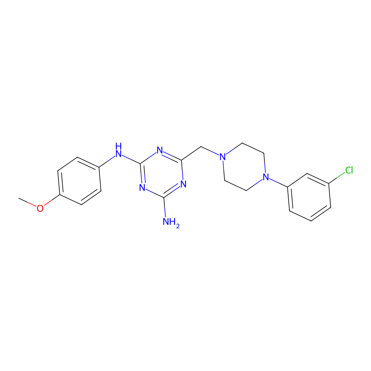 6-{[4-(3-chlorophenyl)piperazin-1-yl]methyl}-N-(4-methoxyphenyl)-1,3,5-triazine-2,4-diamine molecular structure, CAS 827008-04-8